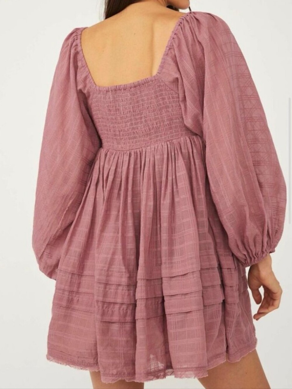 Free People Ari Smocked Crocheted Blush Pink Mini Dress Women's Size Med - Picture 2 of 11